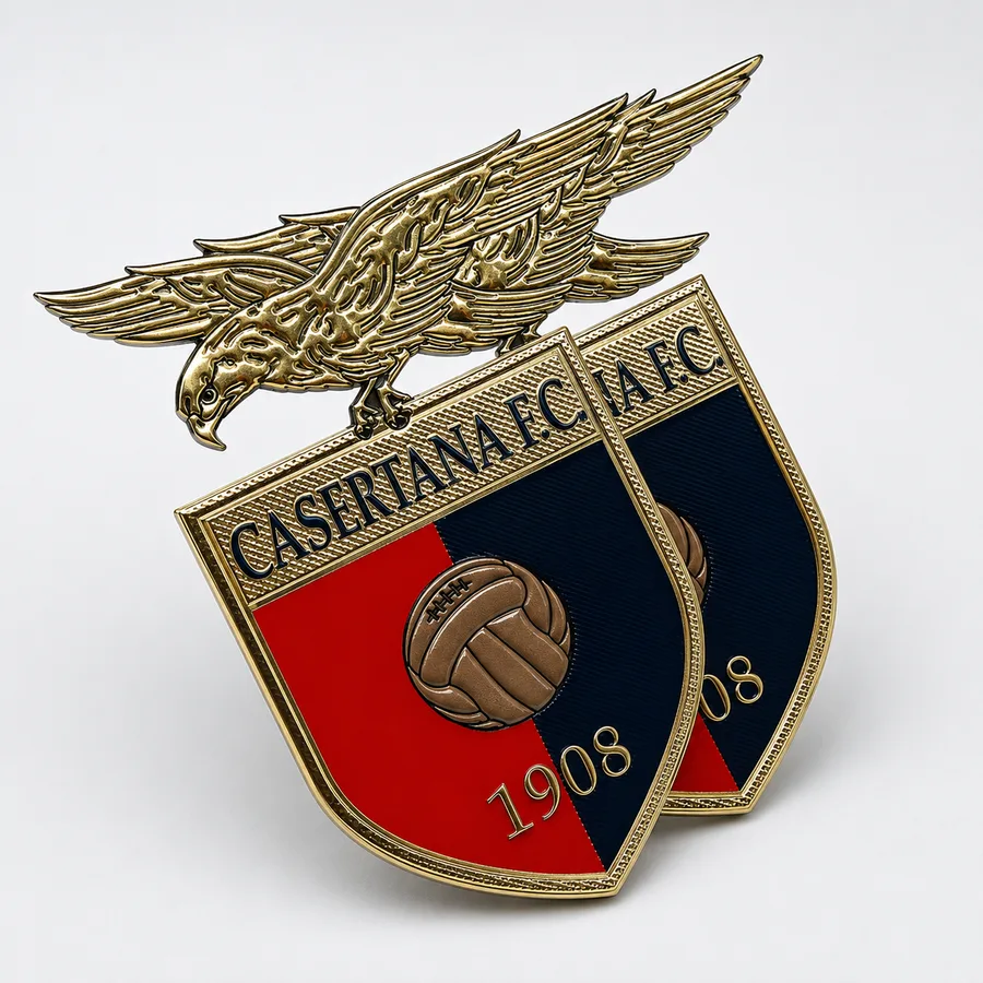 Premium-Vereinswappen: 3D-TPU-Badge in Gold-Metallic mit Adler-Relief aus der SportBros-Manufaktur